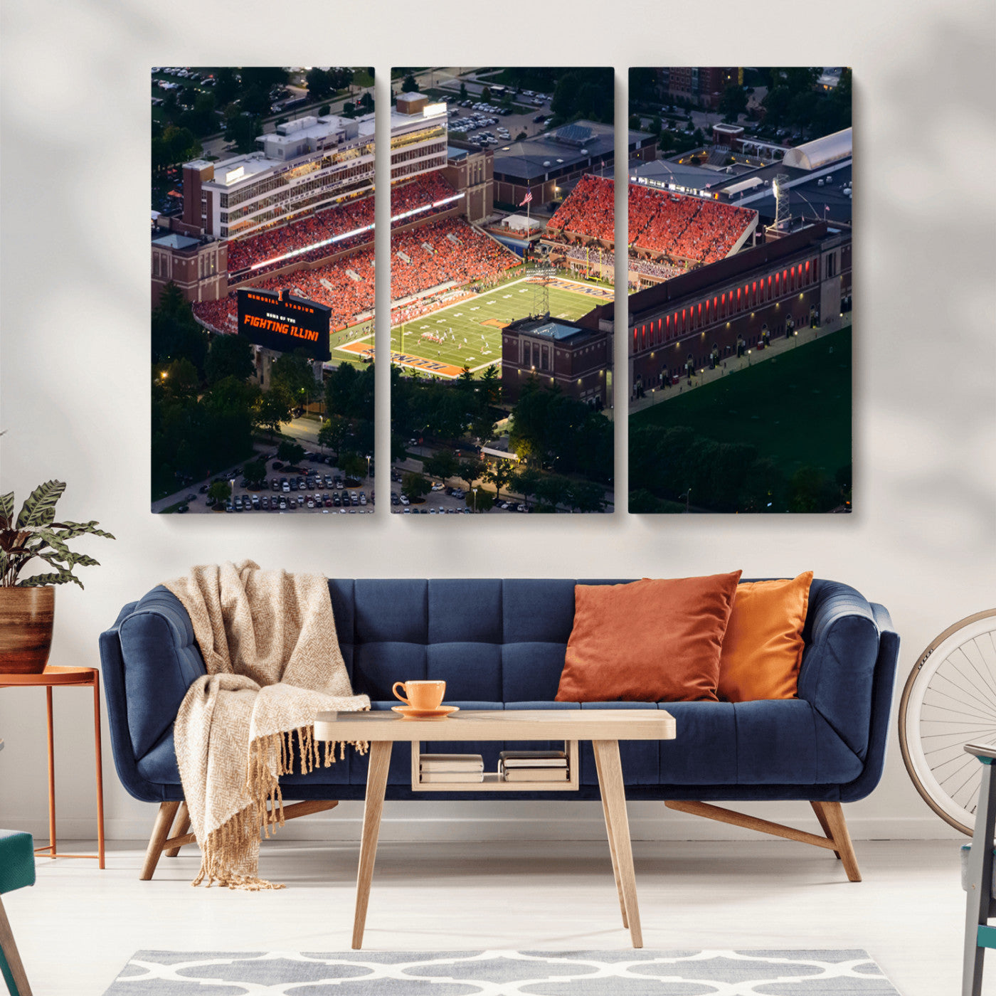 MGV-CV-48X32-3P - University of Illinois Fighting Illini Football Team Print - Champaign Illinois Memorial Stadium