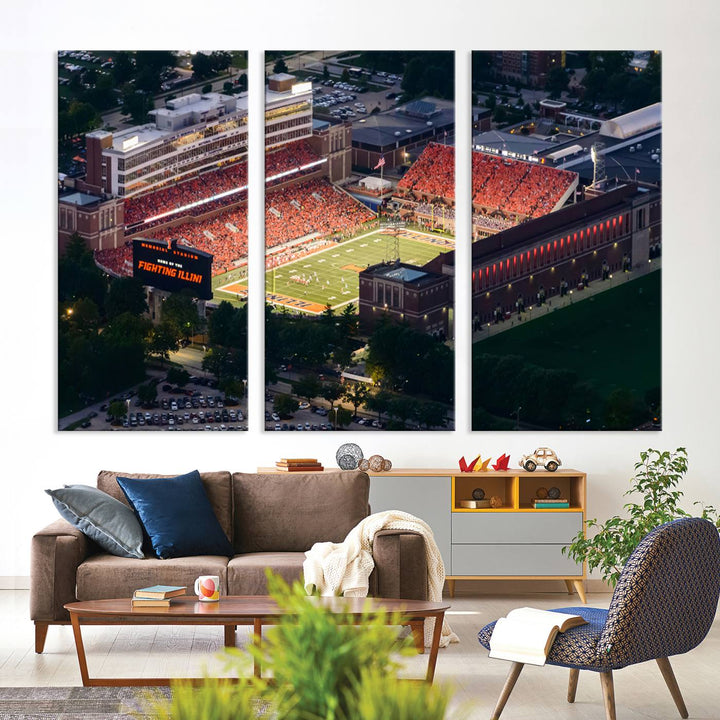 University of Illinois Fighting Illini Football Team Print - Champaign Illinois Memorial Stadium Wall Art Canvas Print