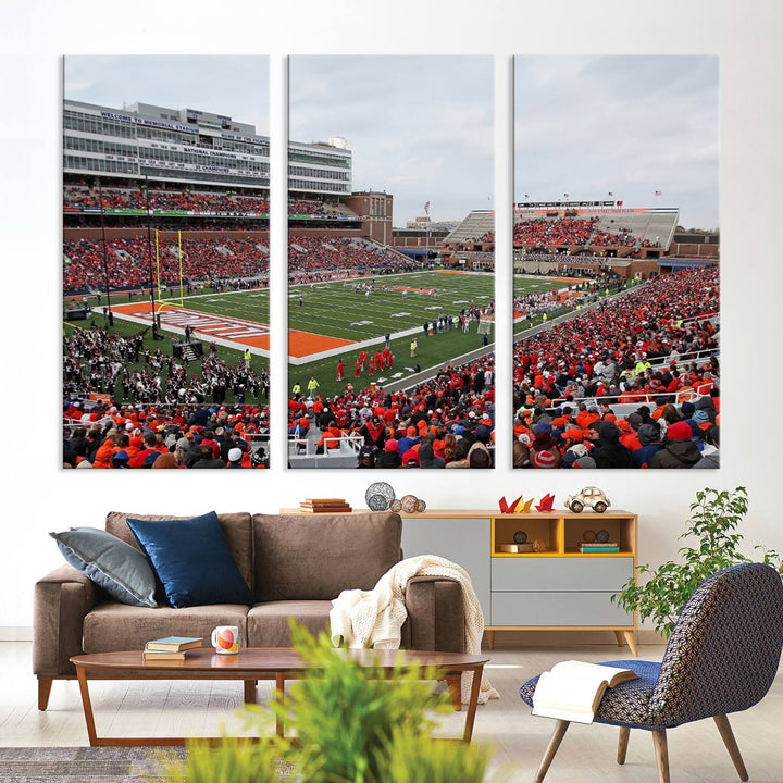 University of Illinois Fighting Illini Football Team Print - Champaign Illinois Memorial Stadium Wall Art Canvas Print