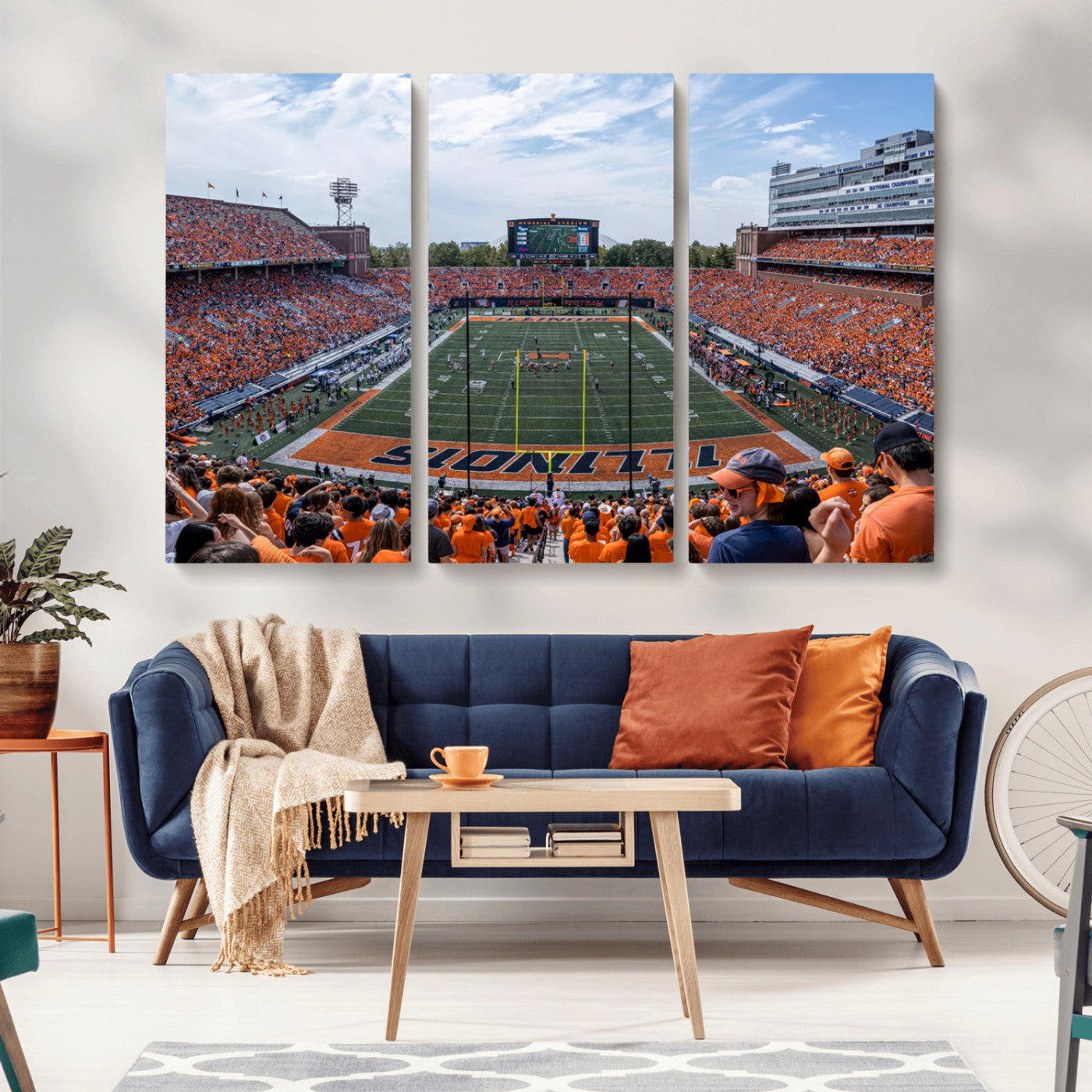 MGV-CV-48X32-3P - University of Illinois Fighting Illini Football Team Print Canvas - Champaign Illinois Memorial