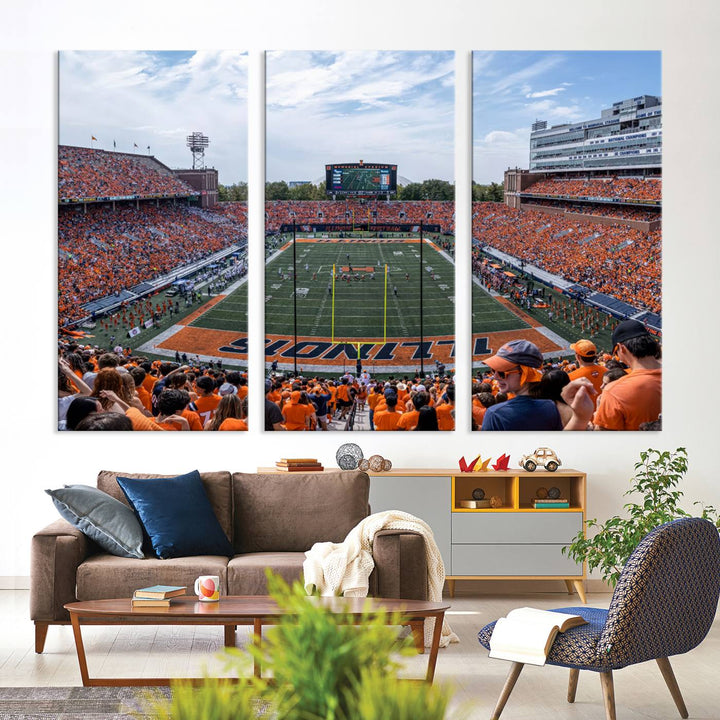 University of Illinois Fighting Illini Football Team Print - Champaign Illinois Memorial Stadium Wall Art Canvas Print