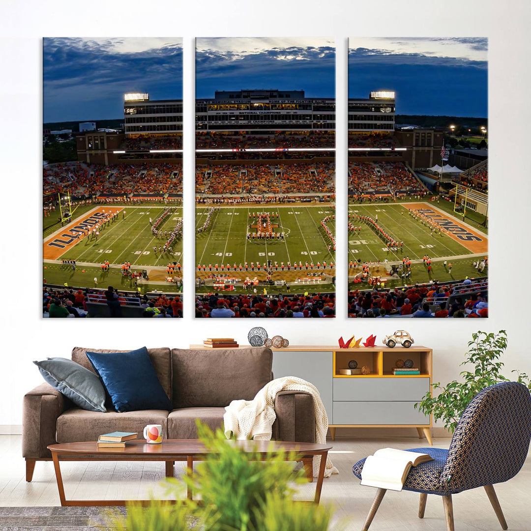 University of Illinois Fighting Illini Football Team Print - Champaign Illinois Memorial Stadium Wall Art Canvas Print