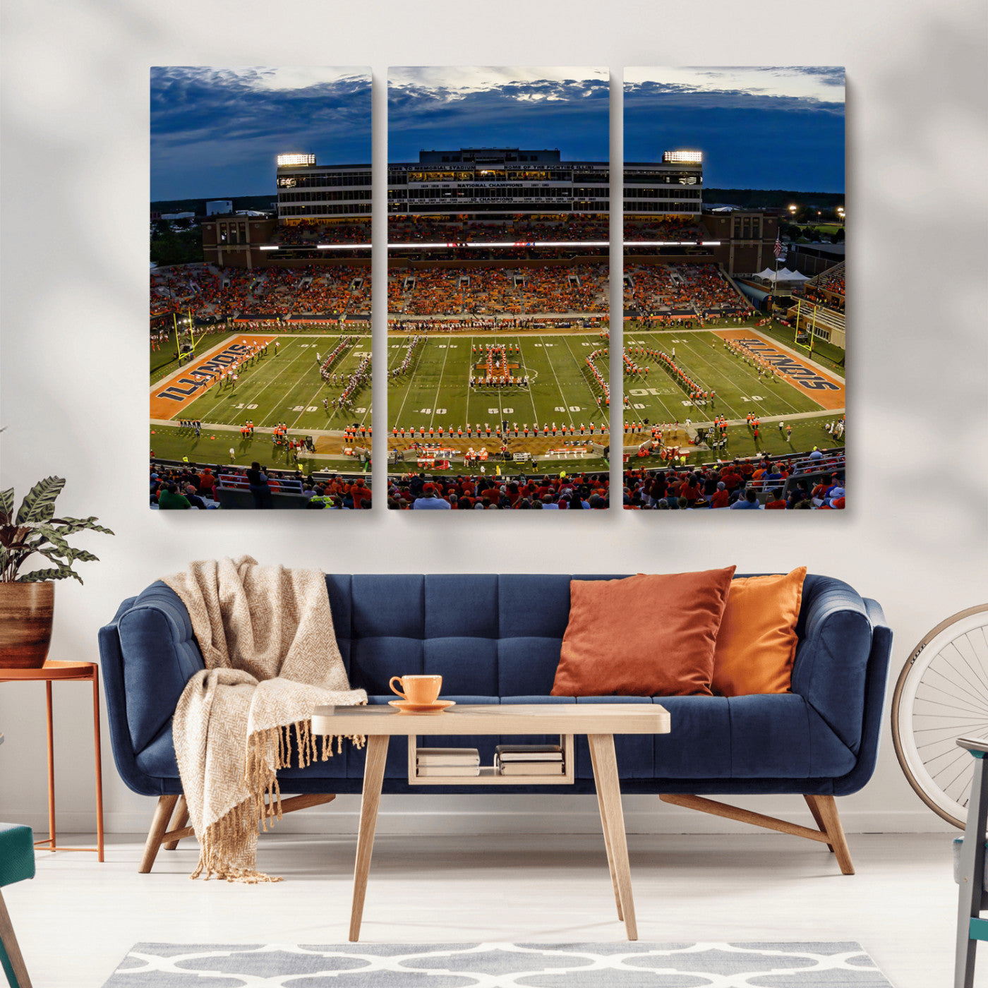 MGV-CV-48X32-3P - University of Illinois Fighting Illini Football Team Print - Champaign Illinois Memorial Stadium