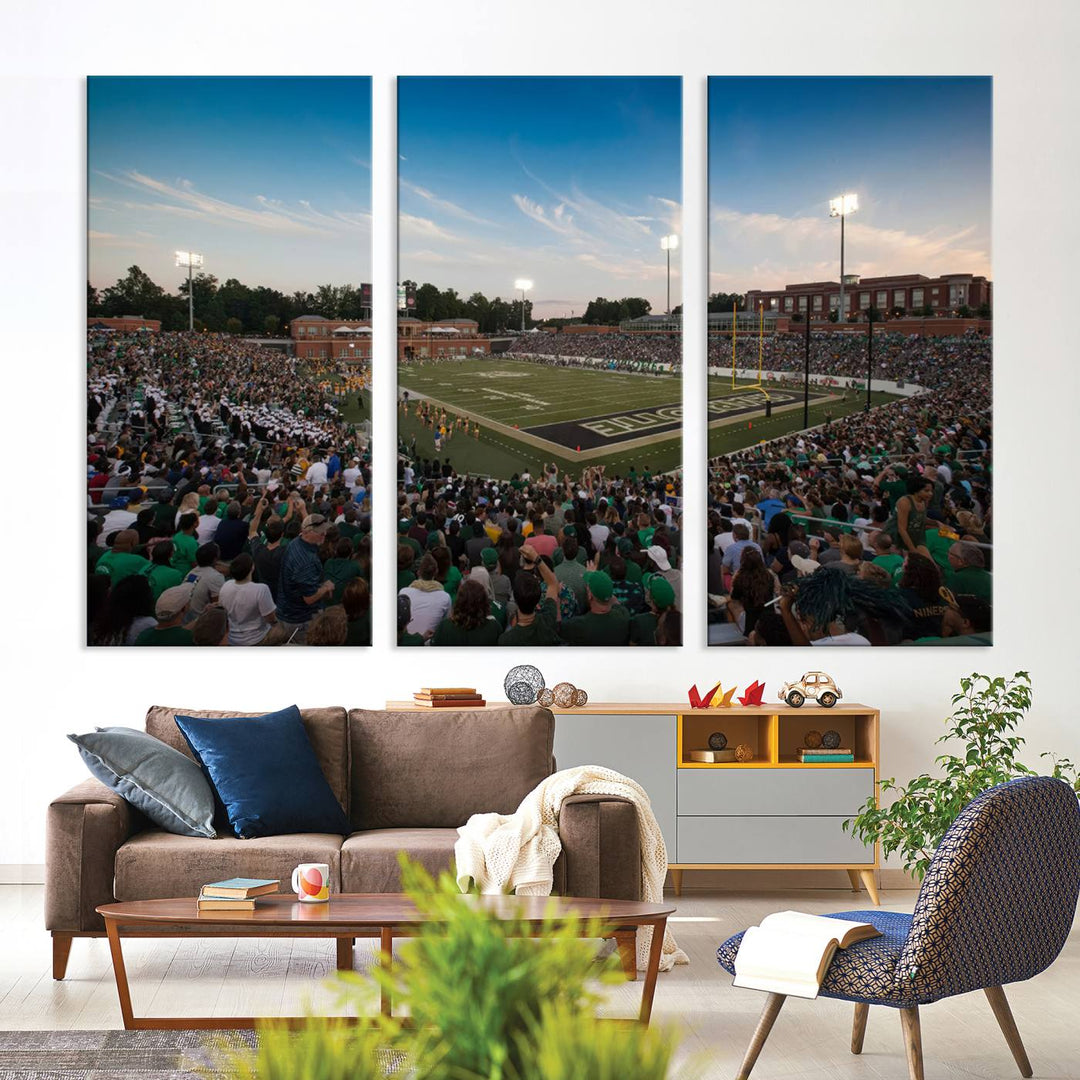 University of Charlotte 49ers Football Team Print - Charlotte Jerry Richardson Stadium Wall Art Canvas Print