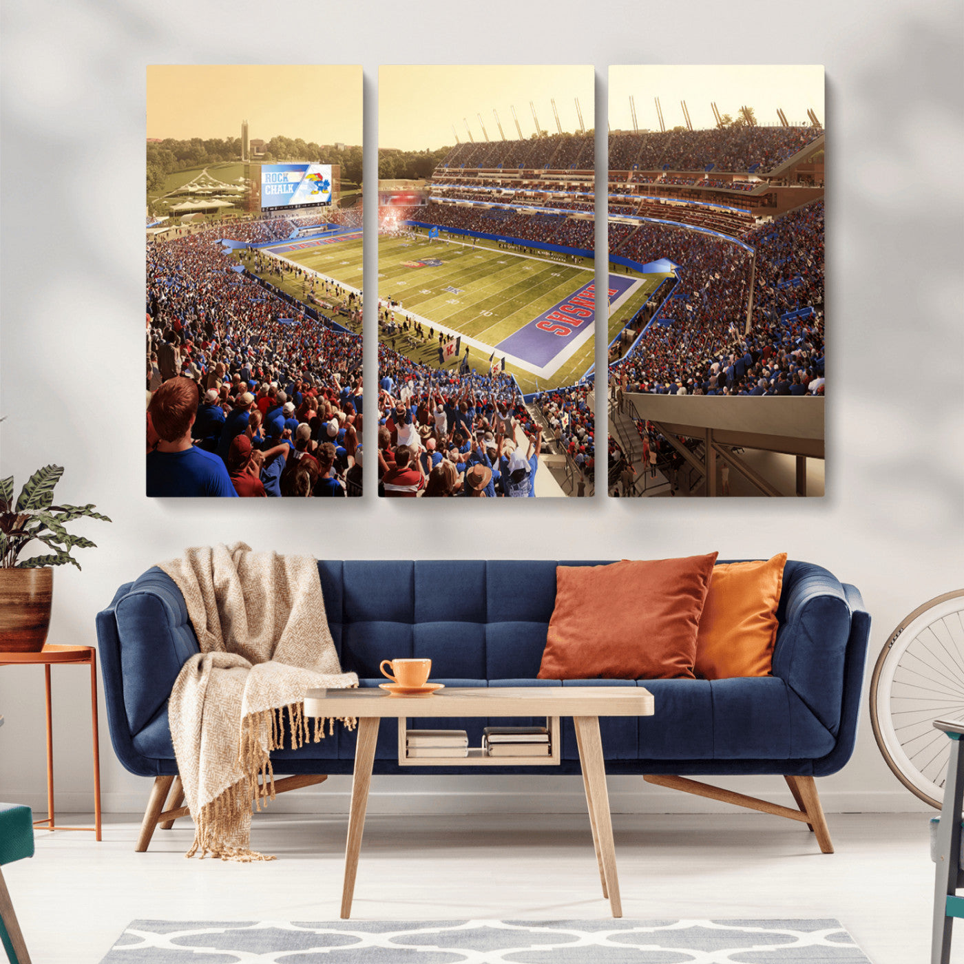 MGV-CV-48X32-3P - University of Kansas Jayhawks Football Team Print - Lawrence Kansas Memorial Stadium Wall Art Canvas