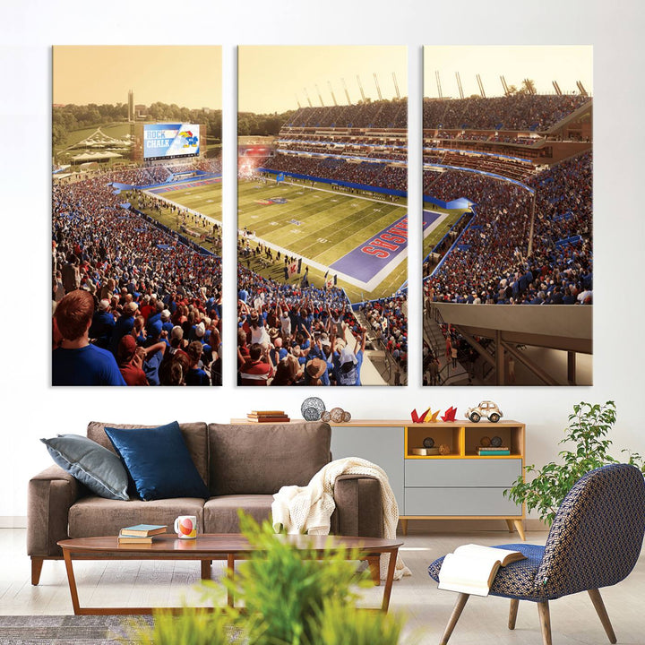 University of Kansas Jayhawks Football Team Print - Lawrence Kansas Memorial Stadium Wall Art Canvas Print