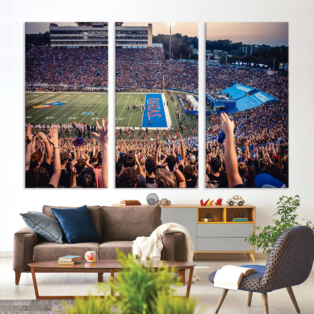 University of Kansas Jayhawks Football Team Print - Lawrence Kansas Memorial Stadium Wall Art Canvas Print