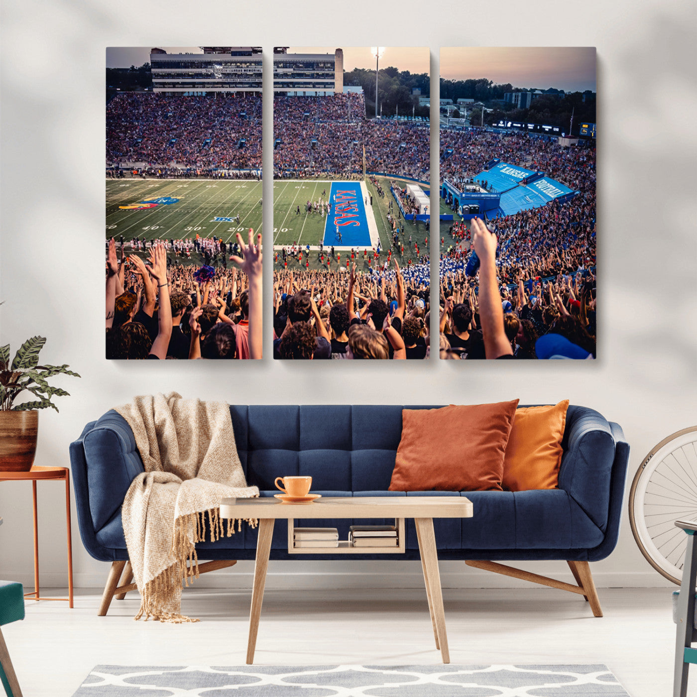 MGV-CV-48X32-3P - University of Kansas Jayhawks Football Team Art Print - Lawrence Kansas Memorial Stadium Wall Art