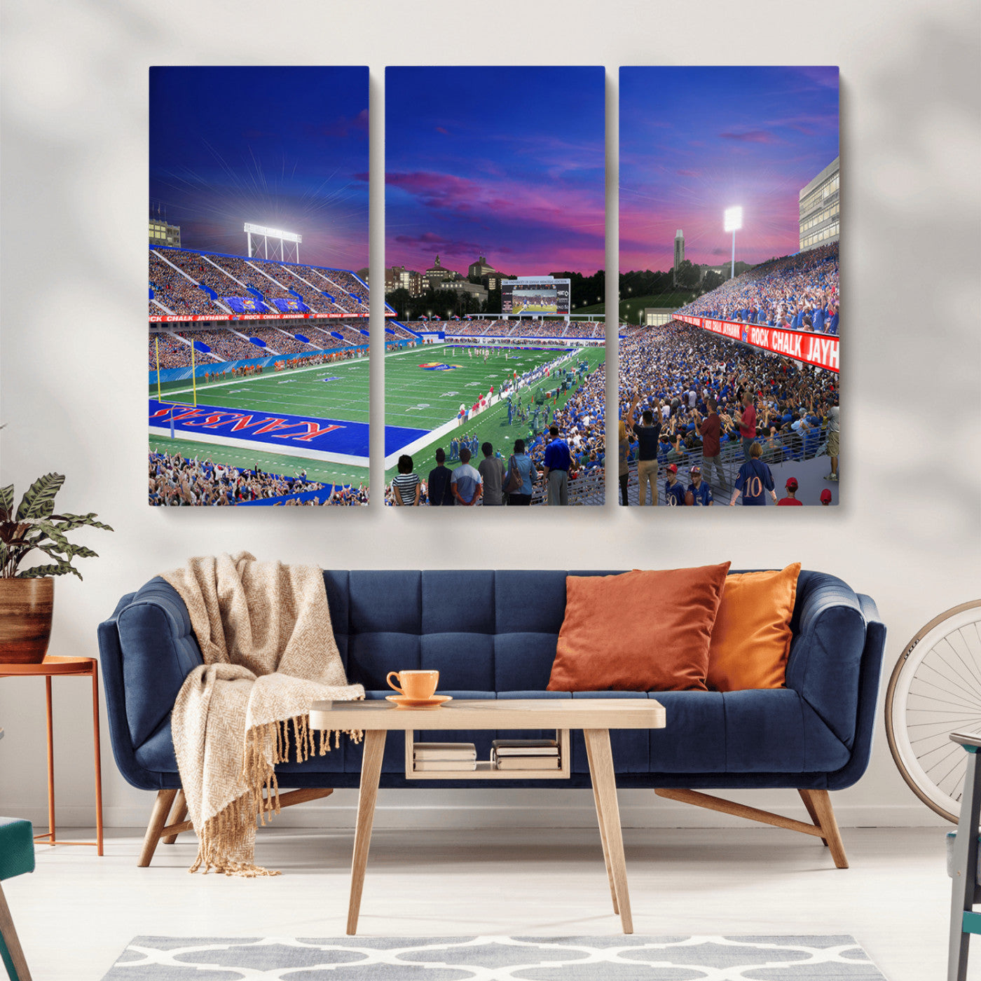 MGV-CV-48X32-3P - University of Kansas Jayhawks Football Team Print Canvas- Lawrence Kansas Memorial Stadium Wall Art