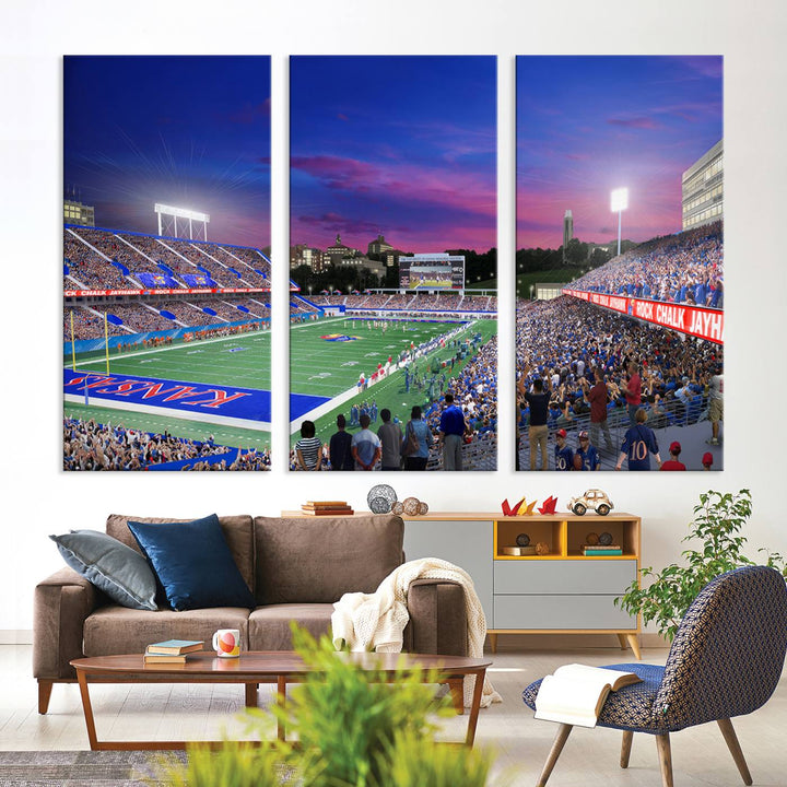 University of Kansas Jayhawks Football Team Print - Lawrence Kansas Memorial Stadium Wall Art Canvas Print