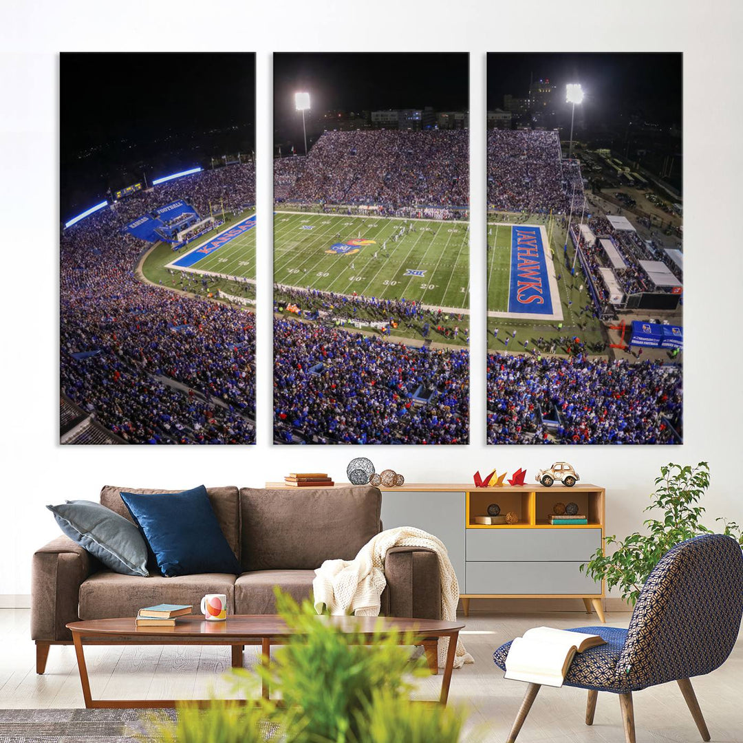 University of Kansas Jayhawks Football Team Print - Lawrence Kansas Memorial Stadium Wall Art Canvas Print