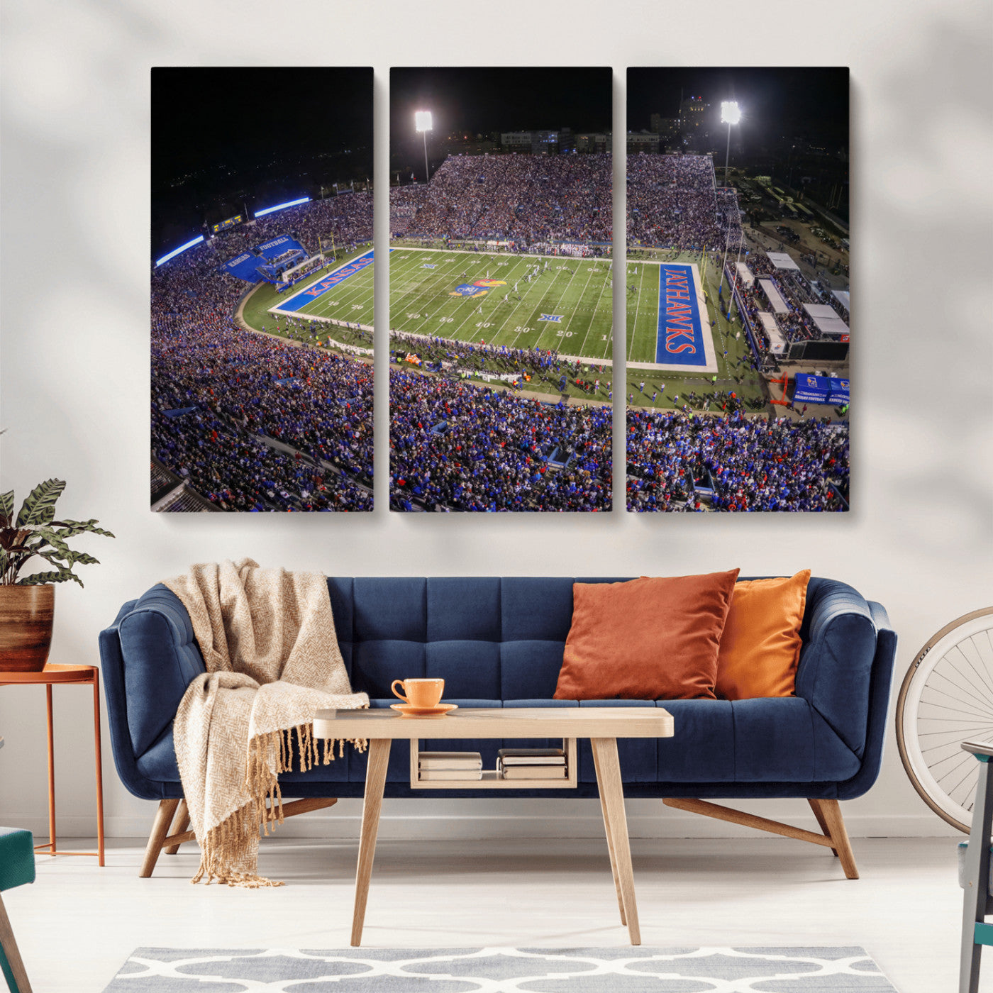 MGV-CV-48X32-3P - University of Kansas Jayhawks Football Team Print - Lawrence Kansas Memorial Stadium Wall Art Canvas