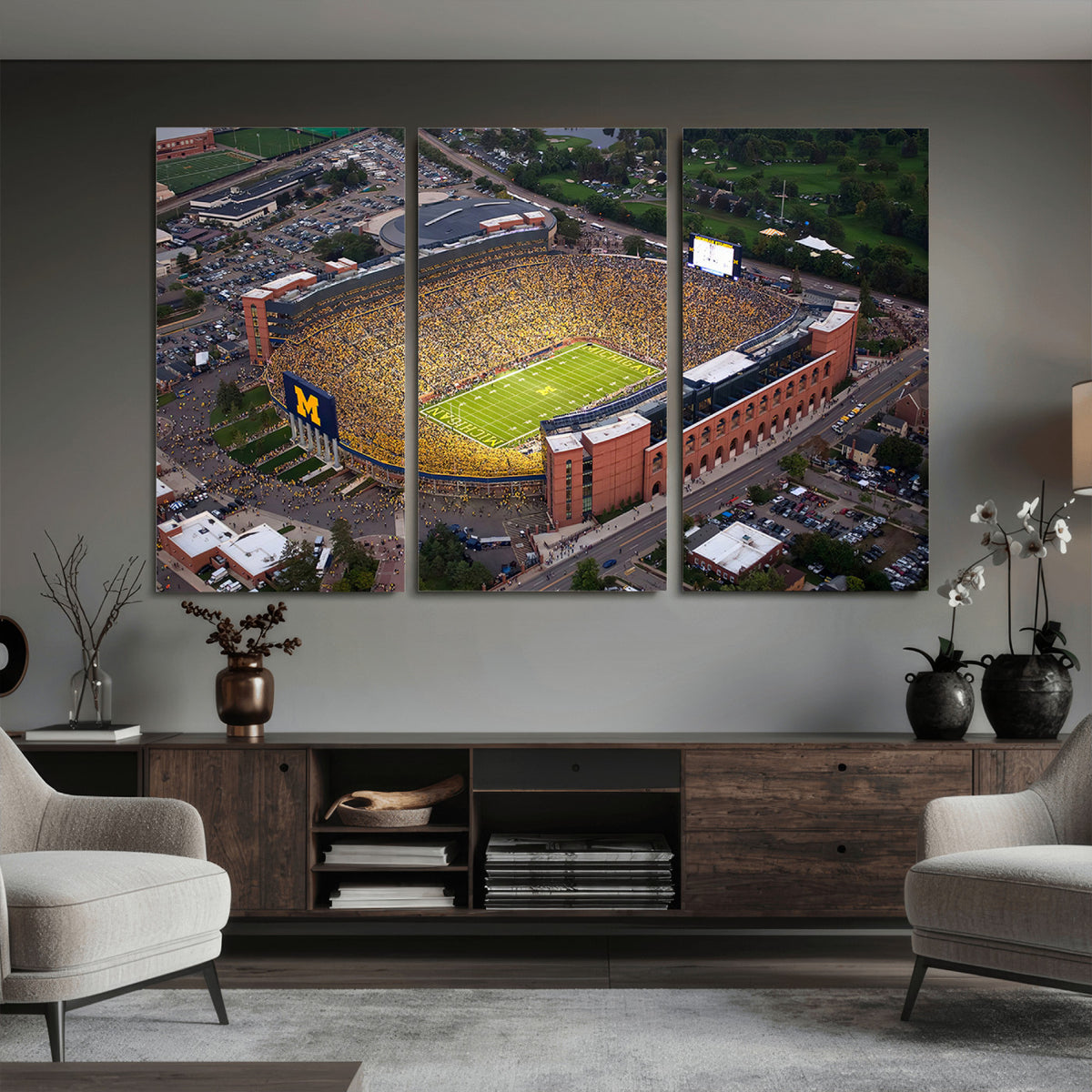95248-PAN-FL-20X10 - University of Michigan Wolverines Football Team Print - Ann Arbor Michigan Stadium Wall Art Canvas