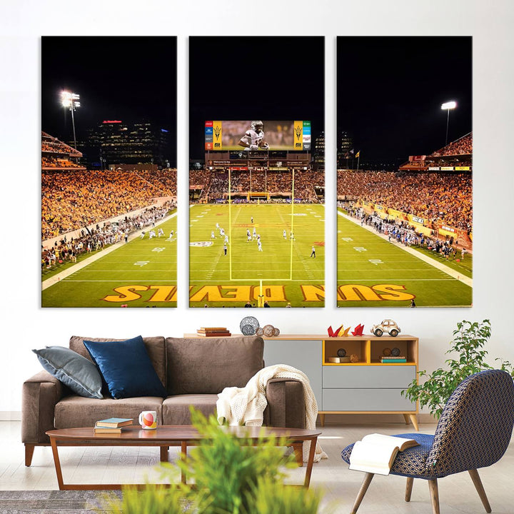 ASU Sun Devils Football Team Print - Phoenix Mountain America Stadium Wall Art Canvas Print