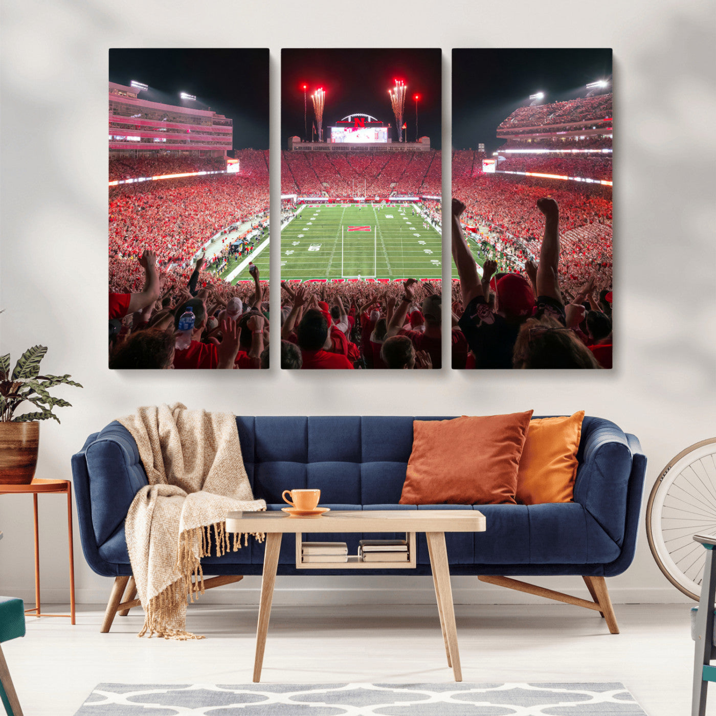 MGV-CV-48X32-3P - University of Nebraska Cornhuskers Football Team Print - Lincoln Memorial Stadium Wall Art Canvas