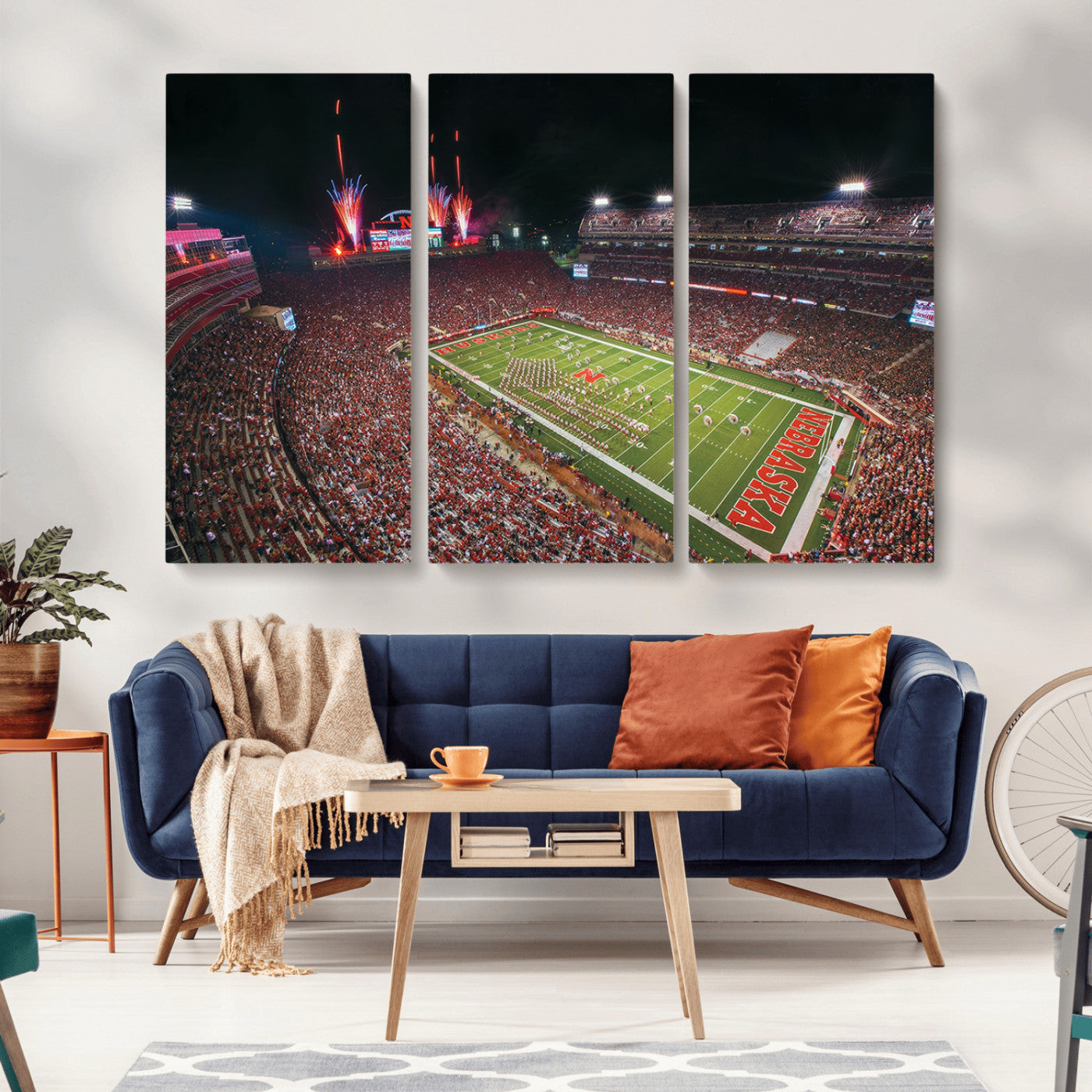 MGV-CV-48X32-3P - University of Nebraska Cornhuskers Football Team Print - Lincoln Memorial Stadium Wall Art Canvas