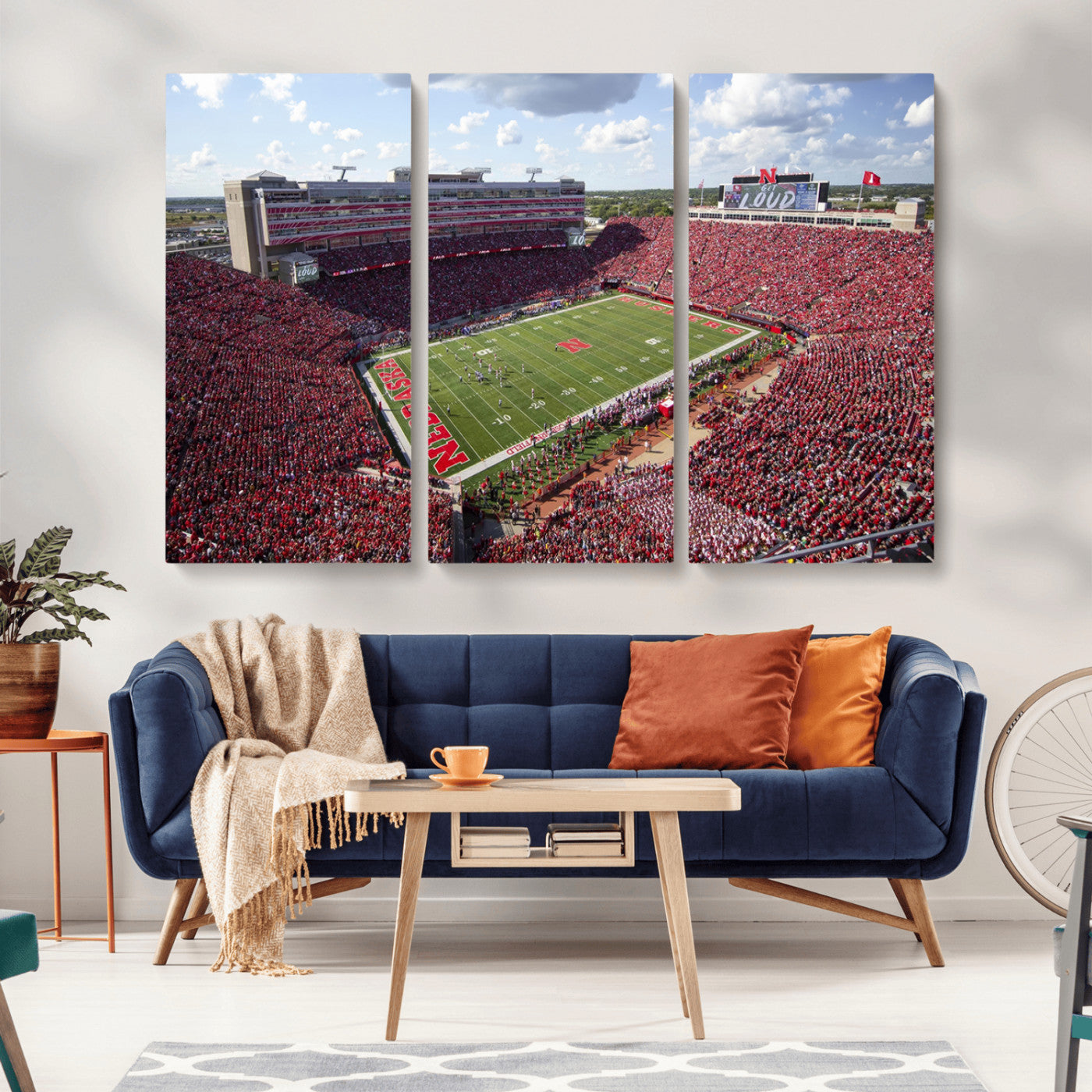 MGV-CV-48X32-3P - University of Nebraska Cornhuskers Football Team Print - Lincoln Memorial Stadium Wall Art Canvas