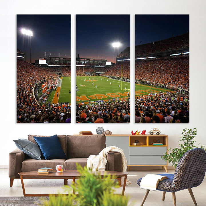 Clemson University Tigers Football Team Print - Clemson Memorial Stadium Wall Art Canvas Print