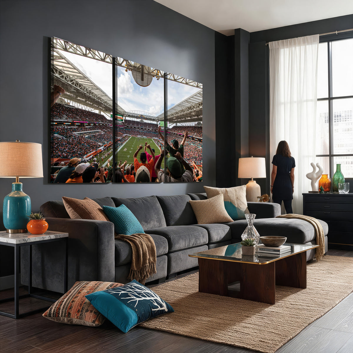 66239-PAN-FL-20X10 - Miami Hurricanes Football Team Wall Art Print - Miami Hard Rock Stadium Wall Art Canvas Print