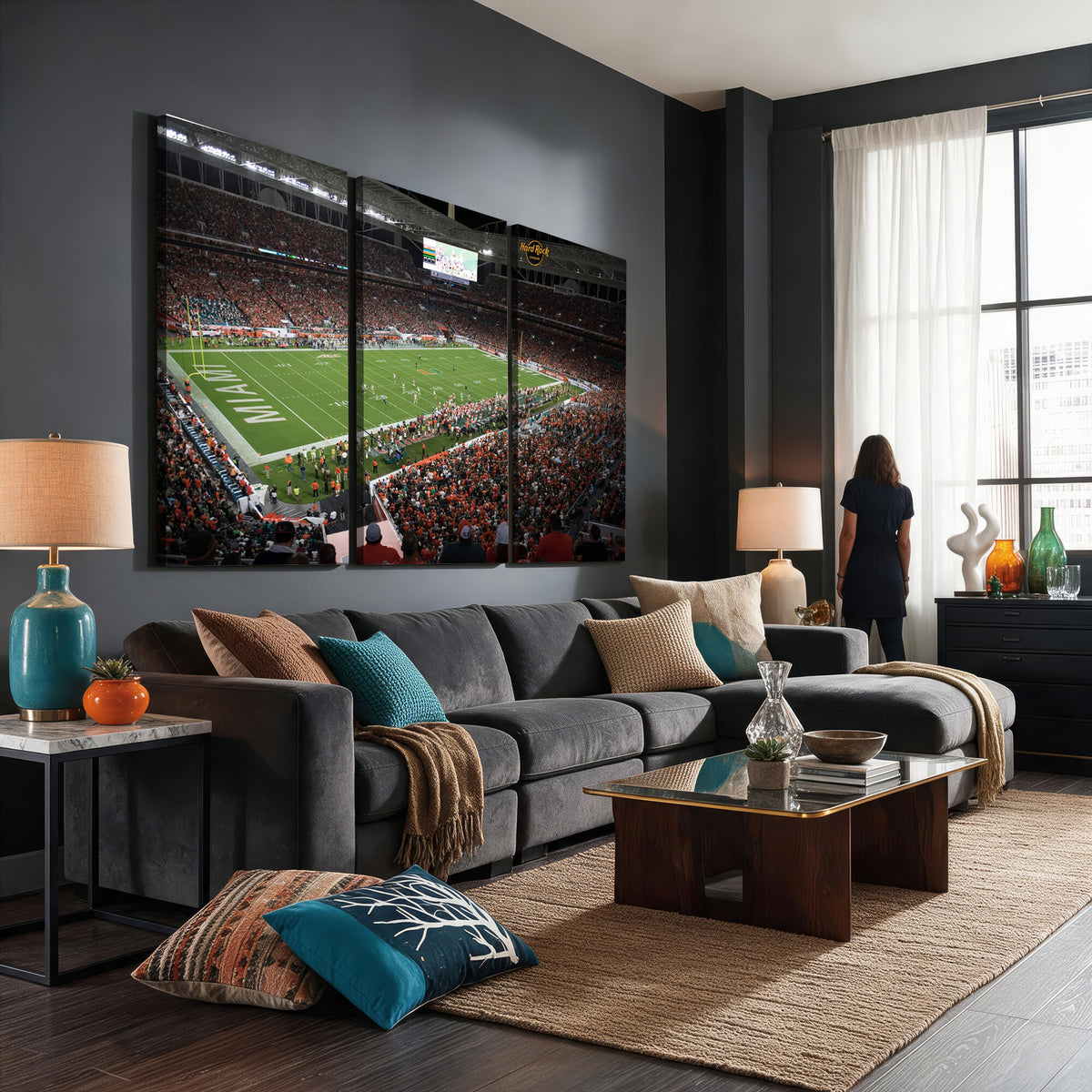 33698-PAN-FL-20X10 - Miami Hurricanes Football Team Print Canvas- Miami Hard Rock Stadium Wall Art Canvas Print