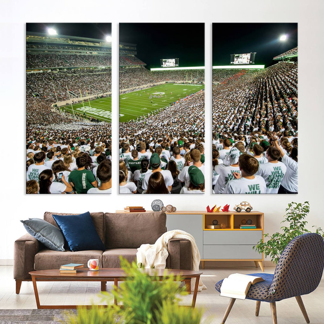 Michigan State Spartans Football Team Print - East Lansing Spartan Stadium Wall Art Canvas Print