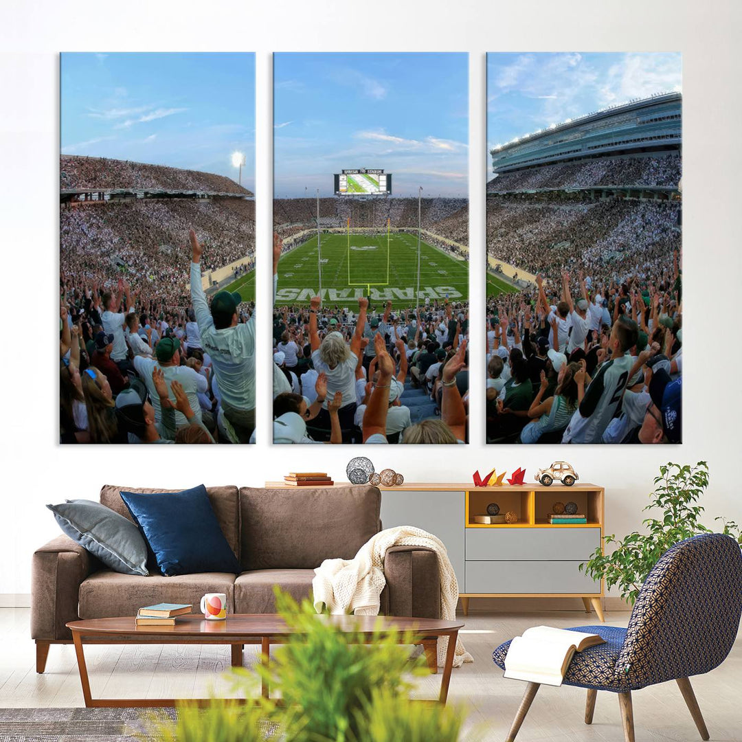 Michigan State Spartans Football Team Print - East Lansing Spartan Stadium Wall Art Canvas Print