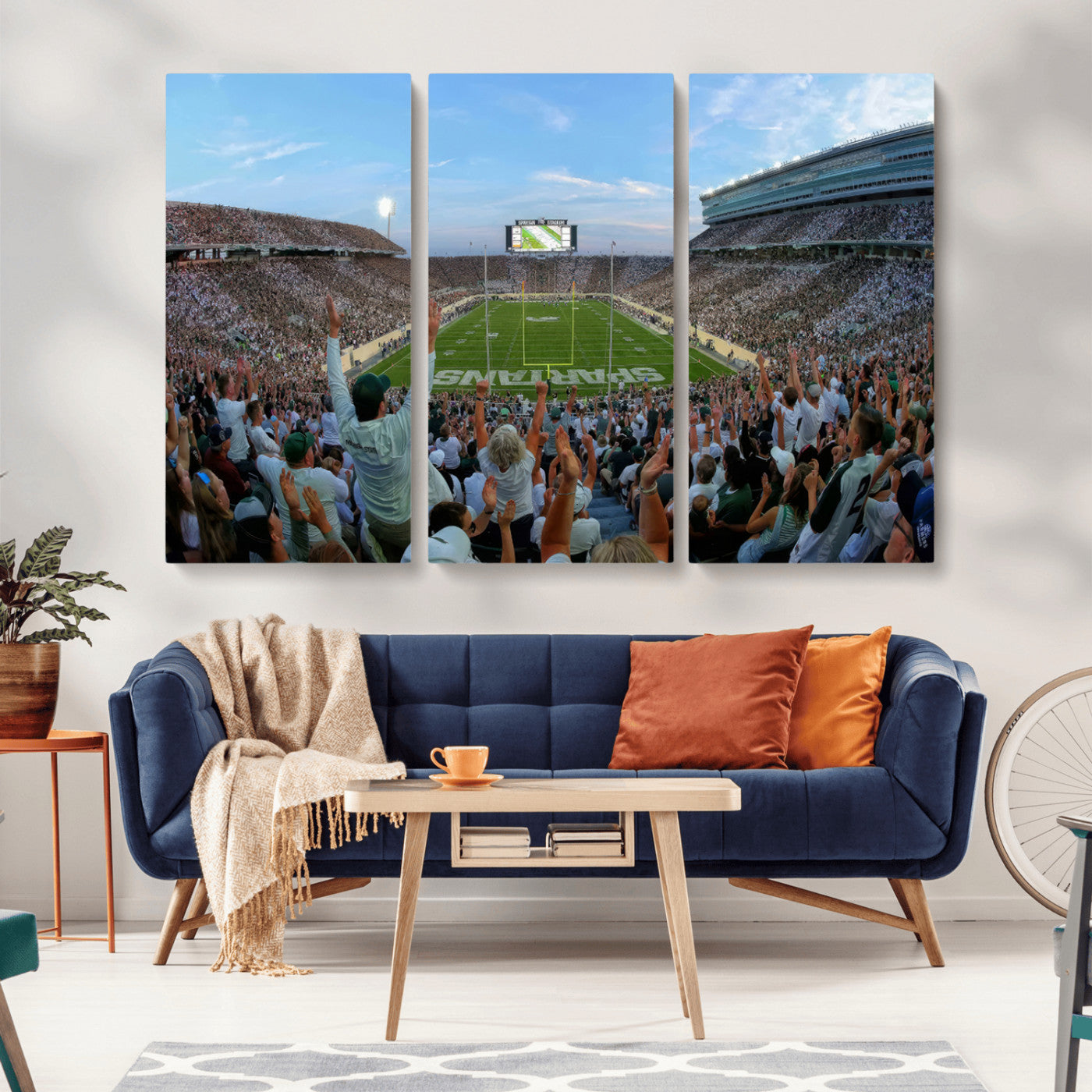 MGV-CV-48X32-3P - Michigan State Spartans Football Team Print - East Lansing Spartan Stadium Wall Art Canvas Print