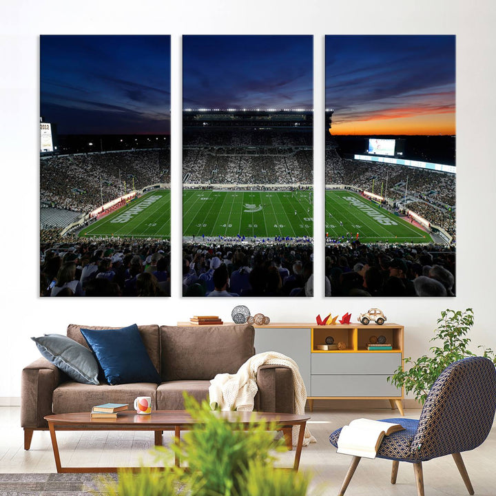 Michigan State Spartans Football Team Print - East Lansing Spartan Stadium Wall Art Canvas Print