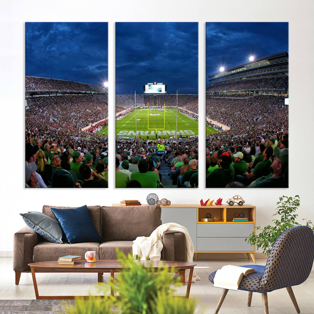 Michigan State Spartans Football Team Print - East Lansing Spartan Stadium Wall Art Canvas Print