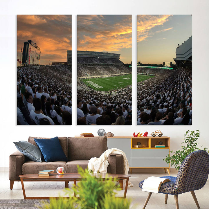 Michigan State Spartans Football Team Print - East Lansing Spartan Stadium Wall Art Canvas Print