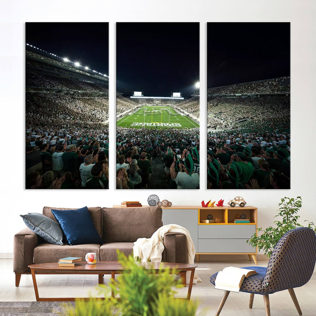 Michigan State Spartans Football Team Print - East Lansing Spartan Stadium Wall Art Canvas Print