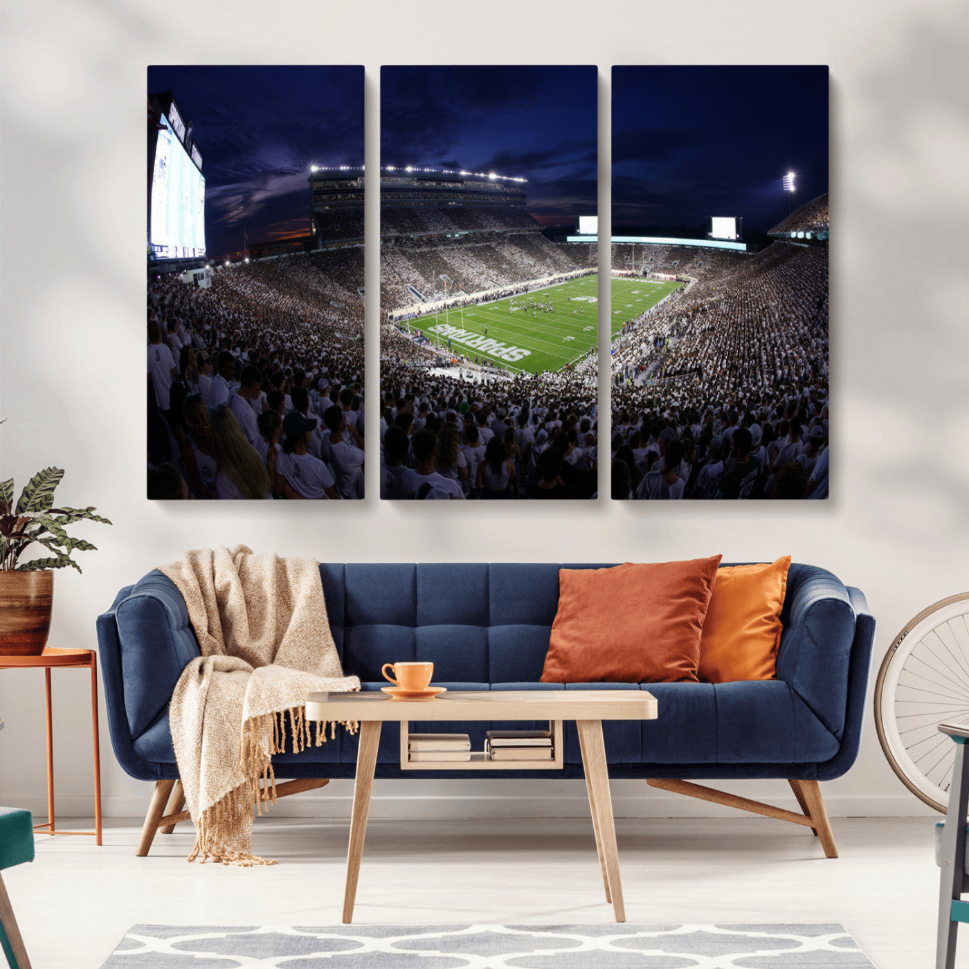MGV-CV-48X32-3P - Michigan State Spartans Canvas, Framed Football Team Print - East Lansing Spartan Stadium Wall Art