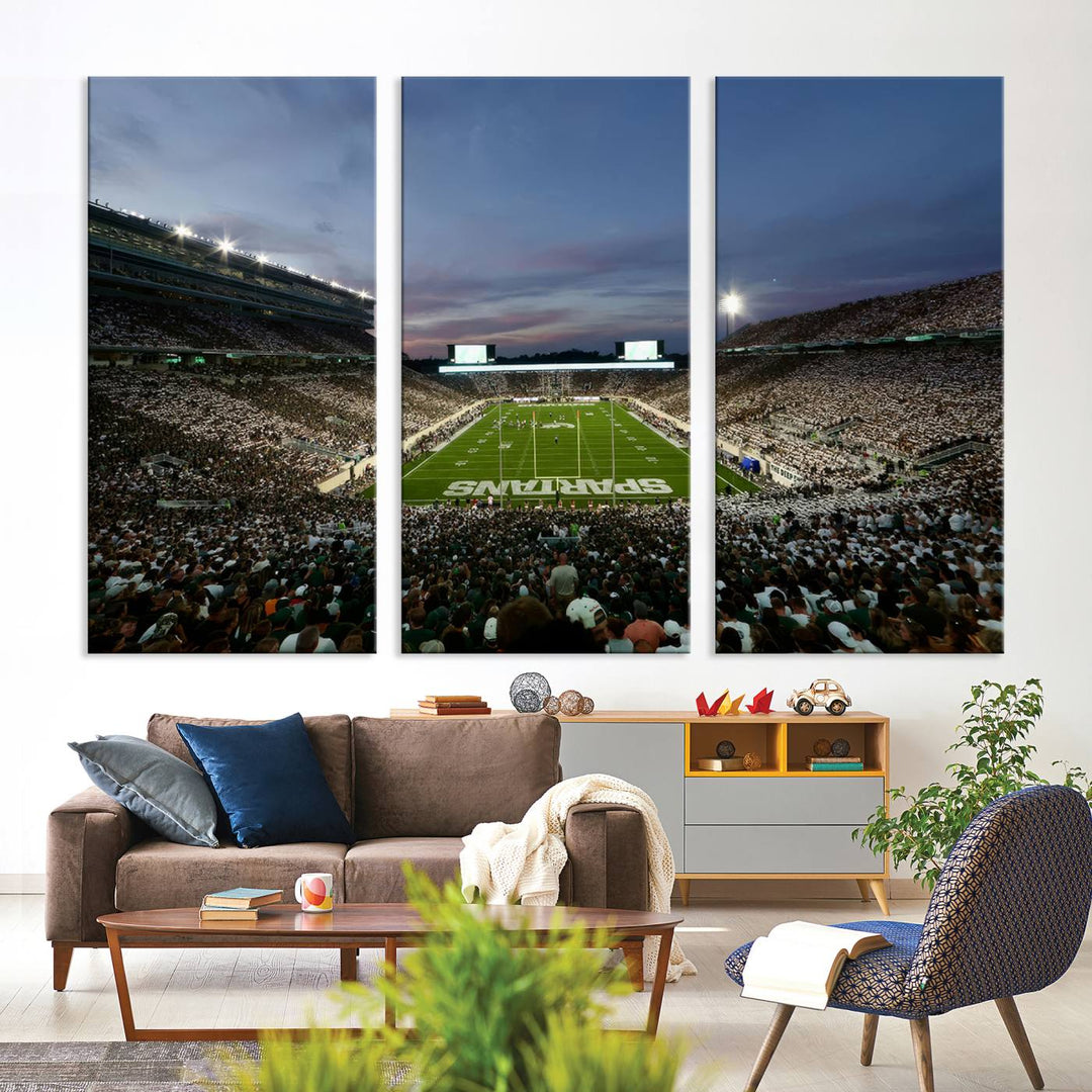 Michigan State Spartans Football Team Print - East Lansing Spartan Stadium Wall Art Canvas Print