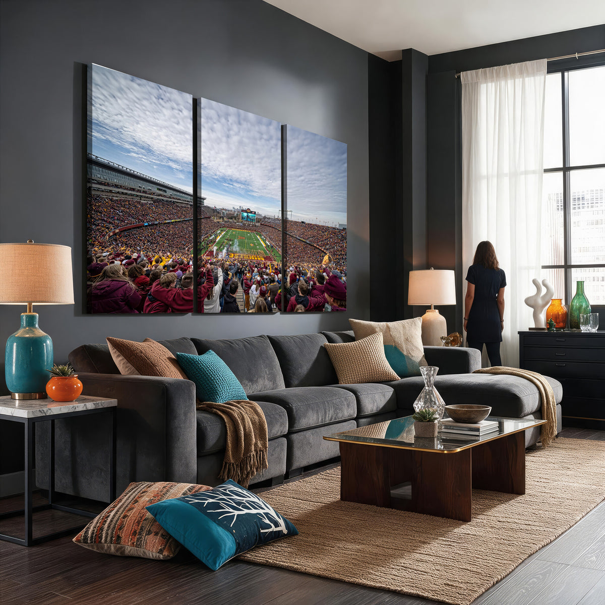 38459-PAN-FL-20X10 - University of Minnesota Golden Gophers Football Team Print - Minneapolis Huntington Bank Stadium Art