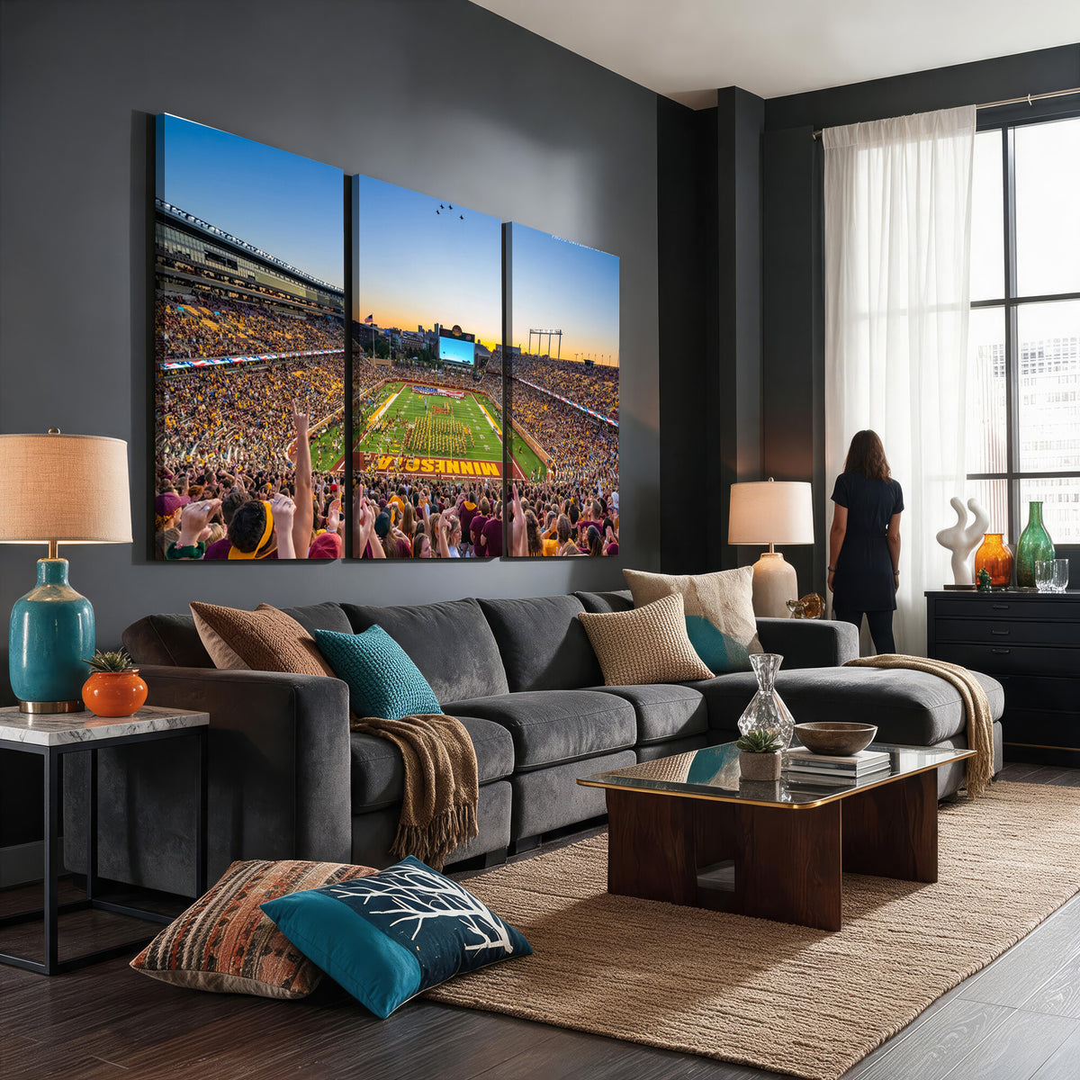 63452-PAN-FL-20X10 - University of Minnesota Golden Gophers Football Team Print - Minneapolis Huntington Bank Stadium