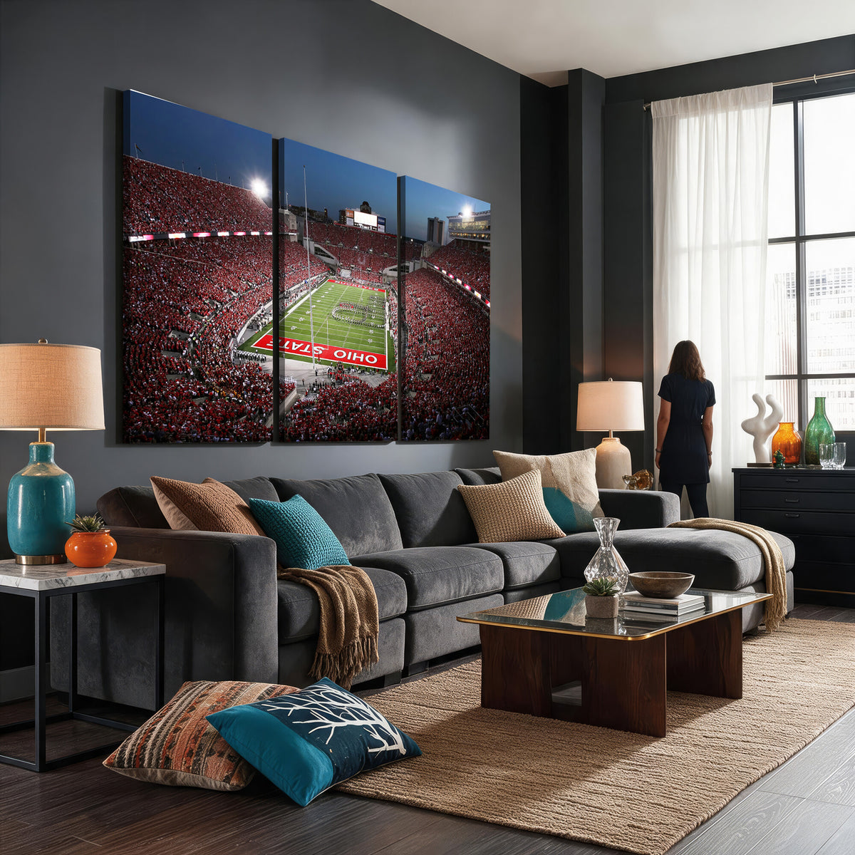 98743-PAN-FL-20X10 - Ohio State University Buckeyes Football Team Print - Columbus Ohio Stadium Wall Art Canvas Print