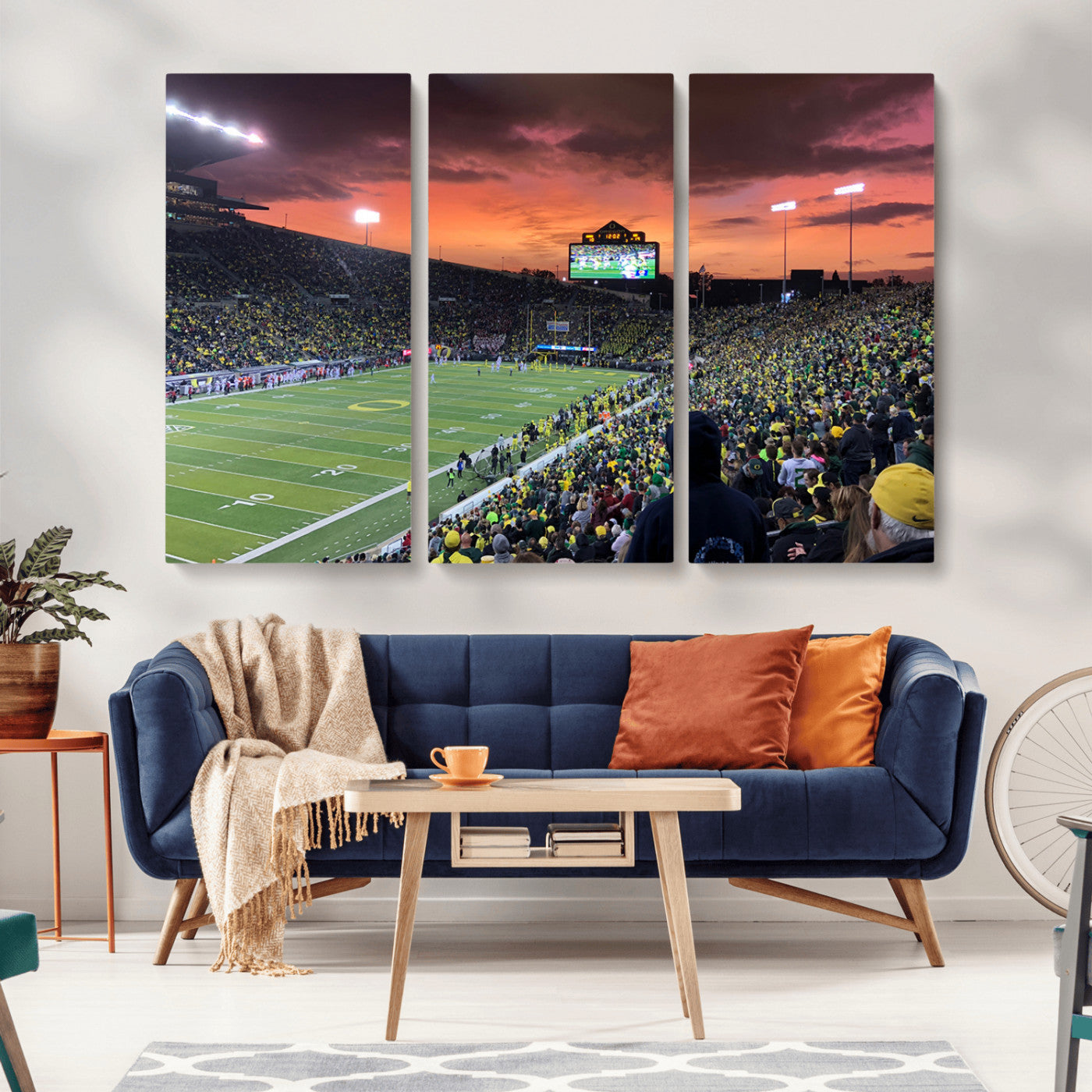 MGV-CV-48X32-3P - Eugene Autzen Stadium Canvas Wall Art Print – Sunset Over Iconic Football Field Wall Decor for Home