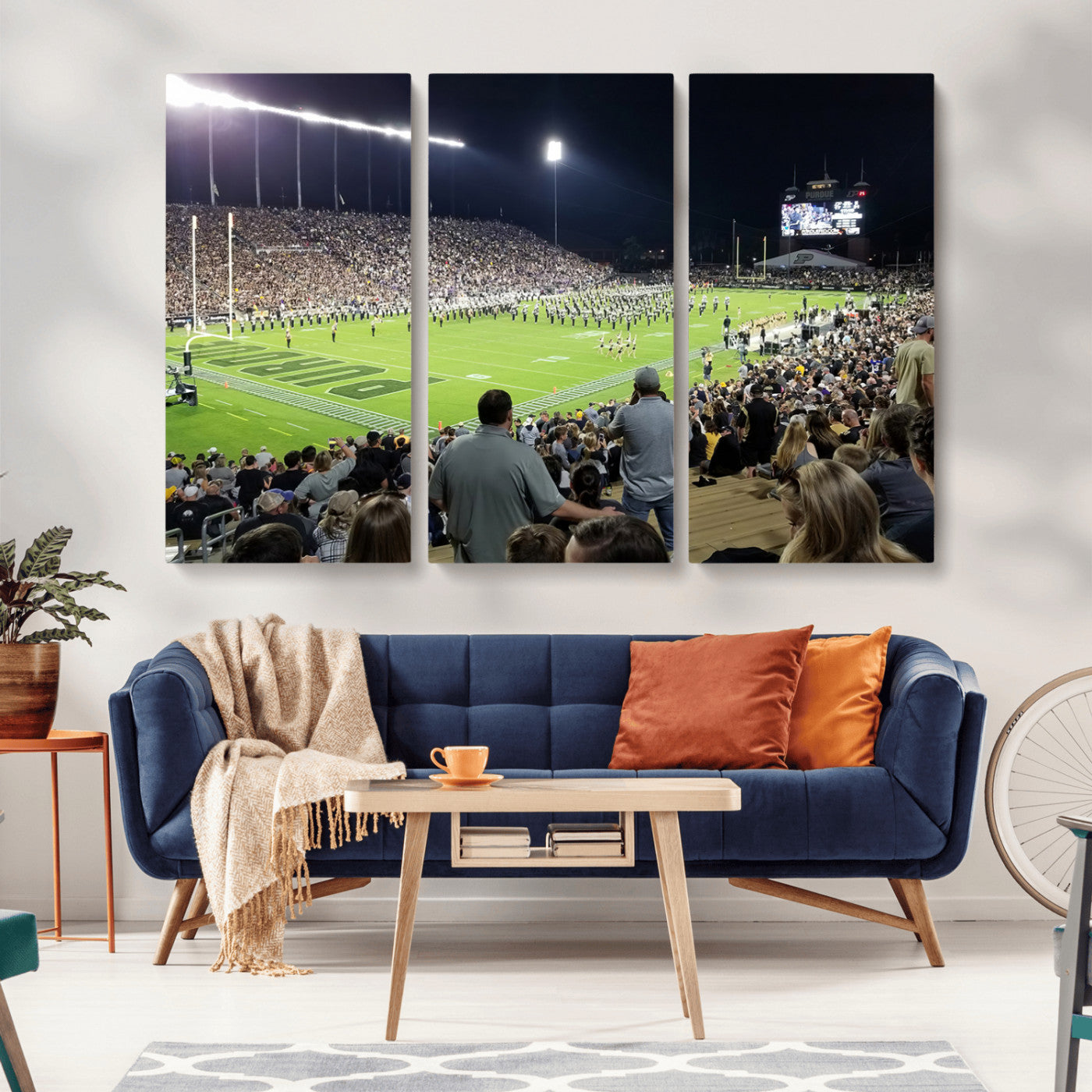 MGV-CV-48X32-3P - Purdue University Boilermakers Football Team Print - West Lafayette Ross-Ade Stadium Wall Art Canvas
