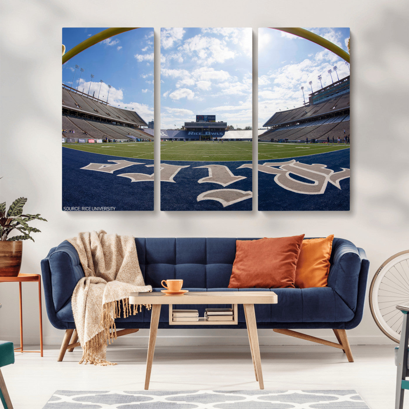 MGV-CV-48X32-3P - Rice University Owls Football Team Print - Houston Rice Stadium Wall Art Canvas Print