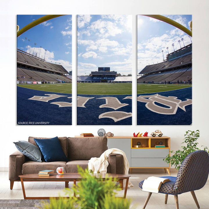 Rice University Owls Football Team Print - Houston Rice Stadium Wall Art Canvas Print