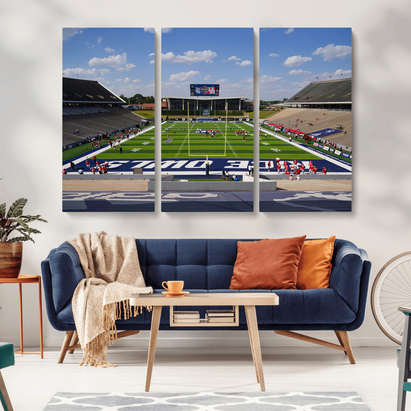 MGV-CV-48X32-3P - Rice University Owls Football Team Print - Houston Rice Stadium Wall Art Canvas Print