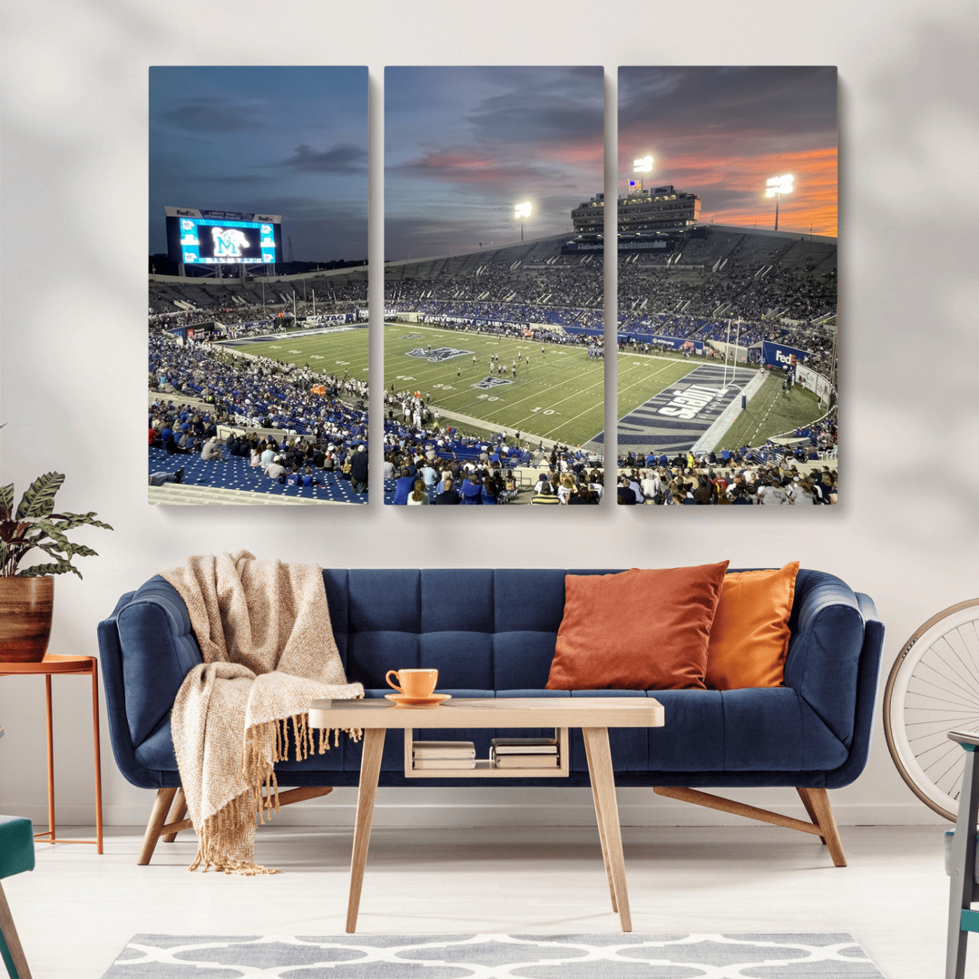MGV-CV-48X32-3P - Memphis Tigers Football Team Print - Memphis Simmons Bank Liberty Stadium Wall Art Canvas Print