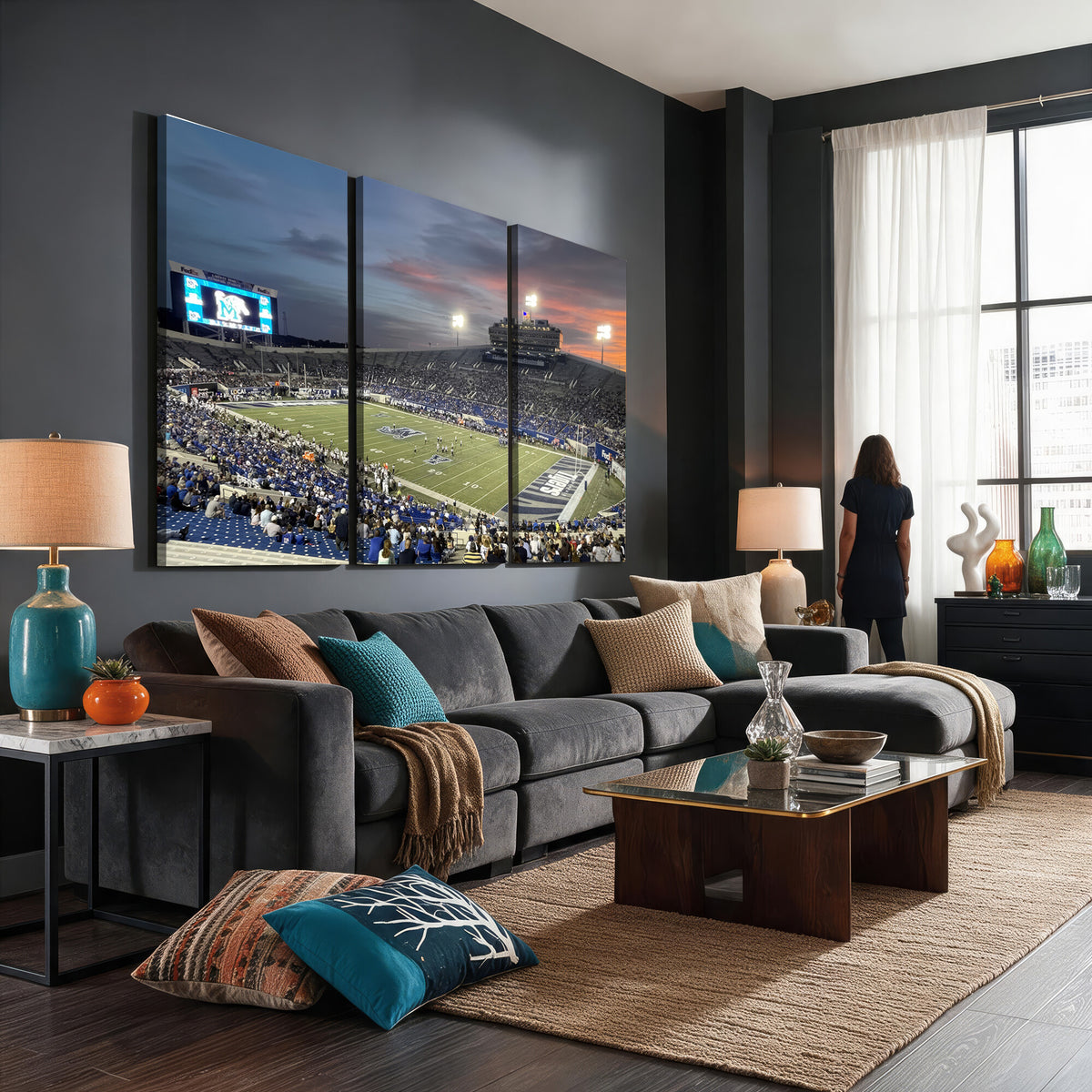 64409-PAN-FL-20X10 - Memphis Tigers Football Team Print - Memphis Simmons Bank Liberty Stadium Wall Art Canvas Print