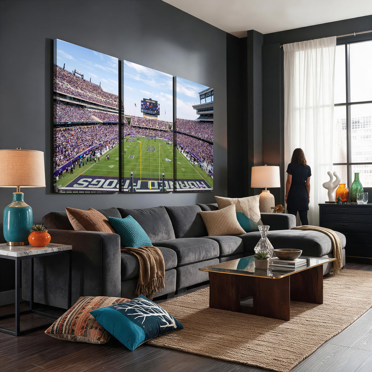27650-PAN-FL-20X10 - TCU Horned Frogs Football Team Print - Fort Worth Amon G. Carter Stadium Wall Art Canvas Print