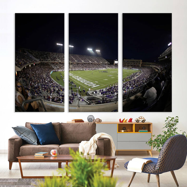 TCU Horned Frogs Football Team Print - Fort Worth Amon G. Carter Stadium Wall Art Canvas Print.