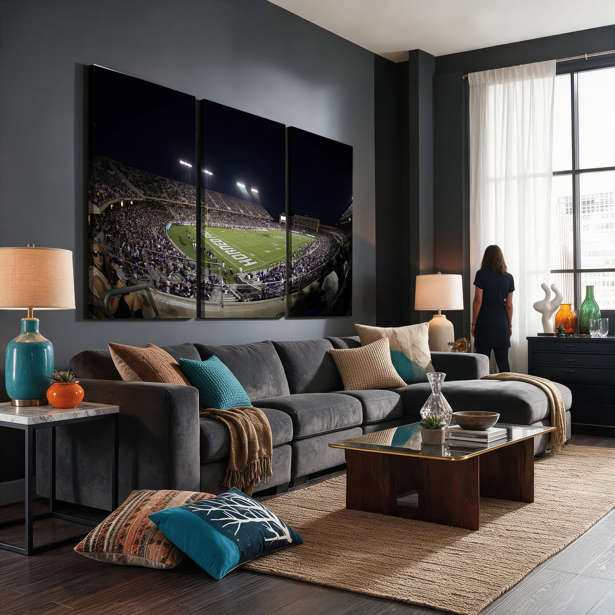 59222-PAN-FL-20X10 - TCU Horned Frogs Football Team Print - Fort Worth Amon G. Carter Stadium Wall Art Canvas Print.