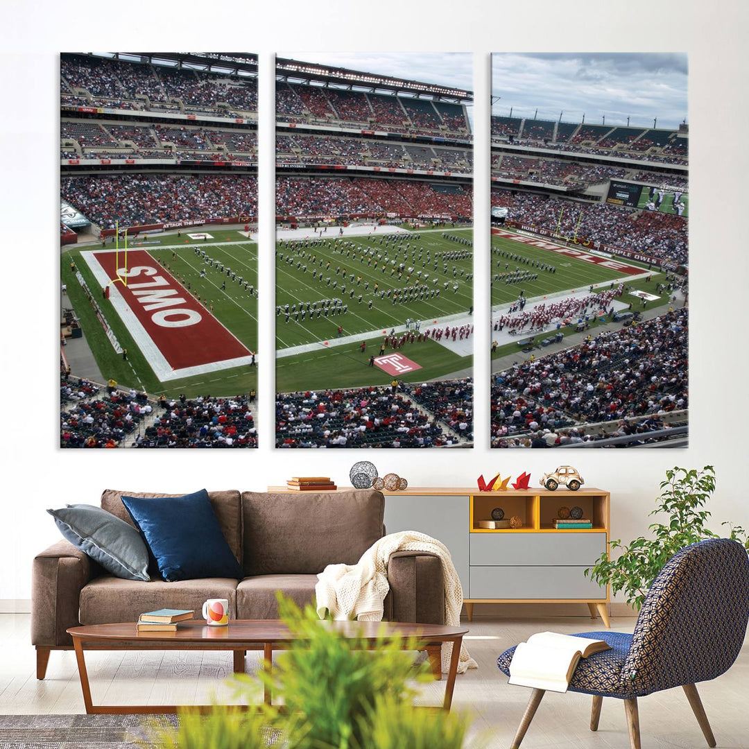 Aerial view wall art of Lincoln Financial Field during a Temple Owls game.