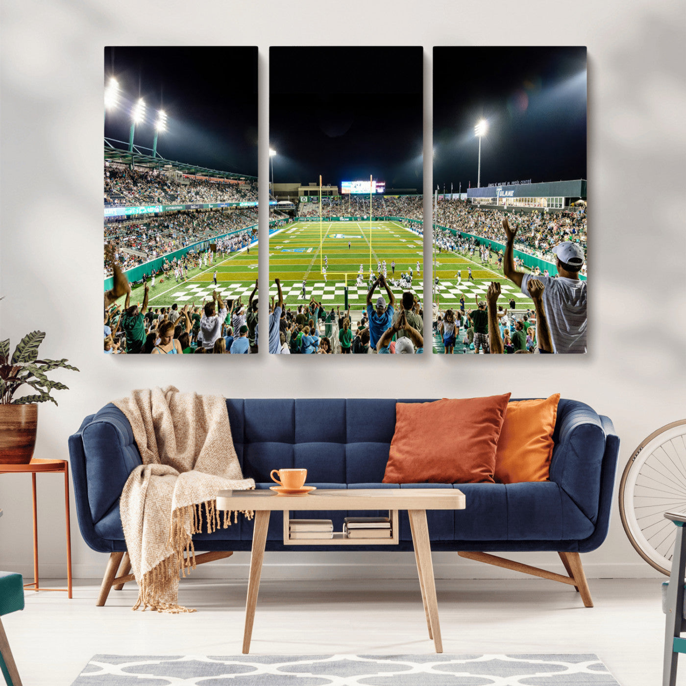 MGV-CV-48X32-3P - The Tulane University Green Wave Football Team Print - New Orleans Yulman Stadium Wall Art Canvas