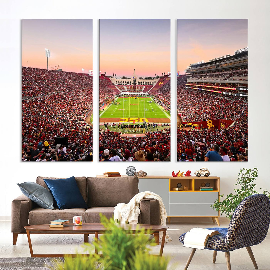 The University of Southern California USC Trojans Football Team Print - Los Angeles Memorial Coliseum Stadium Wall Art Canvas Print