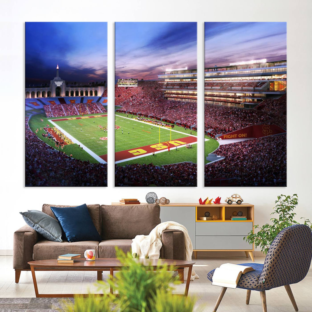 The University of Southern California USC Trojans Football Team Print - Los Angeles Memorial Coliseum Stadium Wall Art Canvas Print